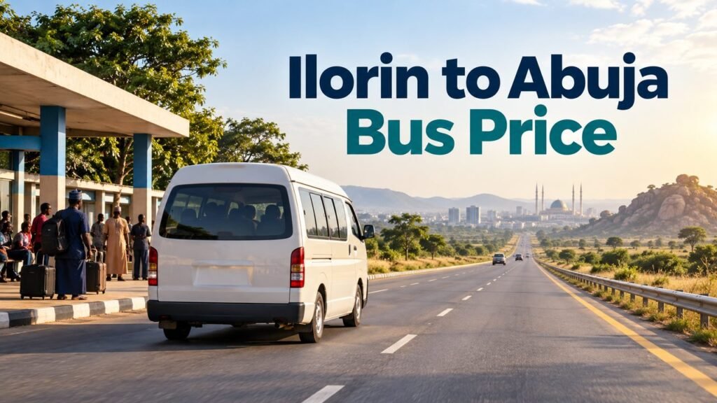 Minibus leaving Ilorin with the text Ilorin to Abuja Bus Price