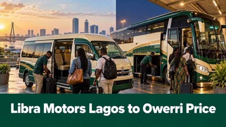 Executive minibus and coach with the text Libra Motors Lagos to Owerri Price