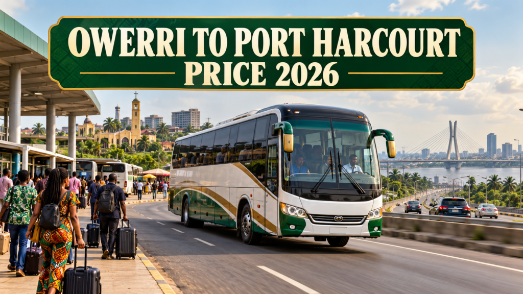 Coach travelling between southeastern Nigerian cities with Owerri to Port Harcourt Price 2026 text