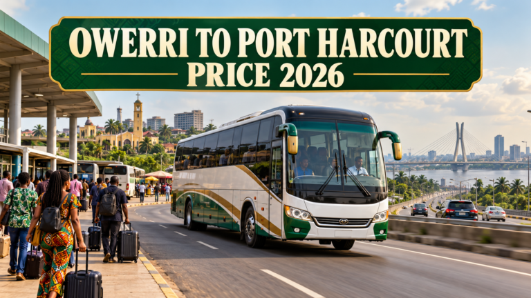 Coach travelling between southeastern Nigerian cities with Owerri to Port Harcourt Price 2026 text