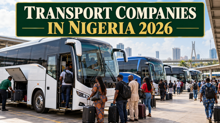 Modern Nigerian coaches with Transport Companies in Nigeria 2026 text
