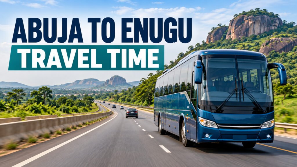 Passenger bus travelling from Abuja to Enugu on an intercity road