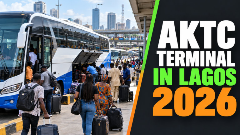 Busy Lagos interstate terminal with AKTC Terminal in Lagos 2026 text