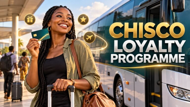 Nigerian bus passenger holding a reward card with Chisco loyalty programme text