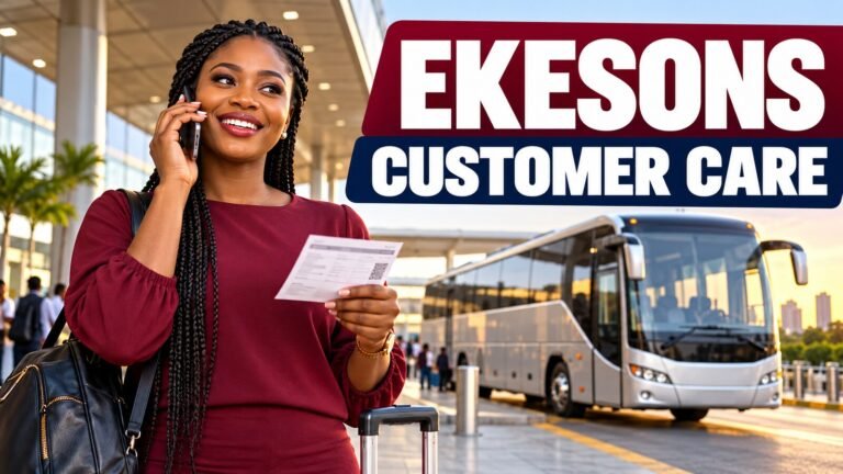 Nigerian traveller contacting Ekesons customer care from a coach terminal
