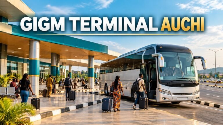 Modern Nigerian bus terminal near Auchi with GIGM terminal text