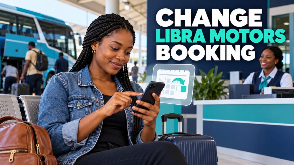 Traveller changing a Libra Motors bus booking on a smartphone